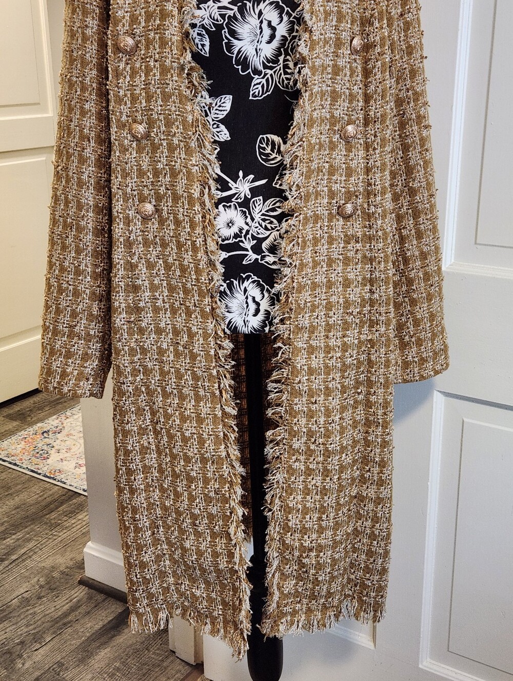 💛Elie Tahari💛 - Metallic Gold/Sparkle Desert Open Front Bouclé Tweed Jacket - Picture 9 of 16